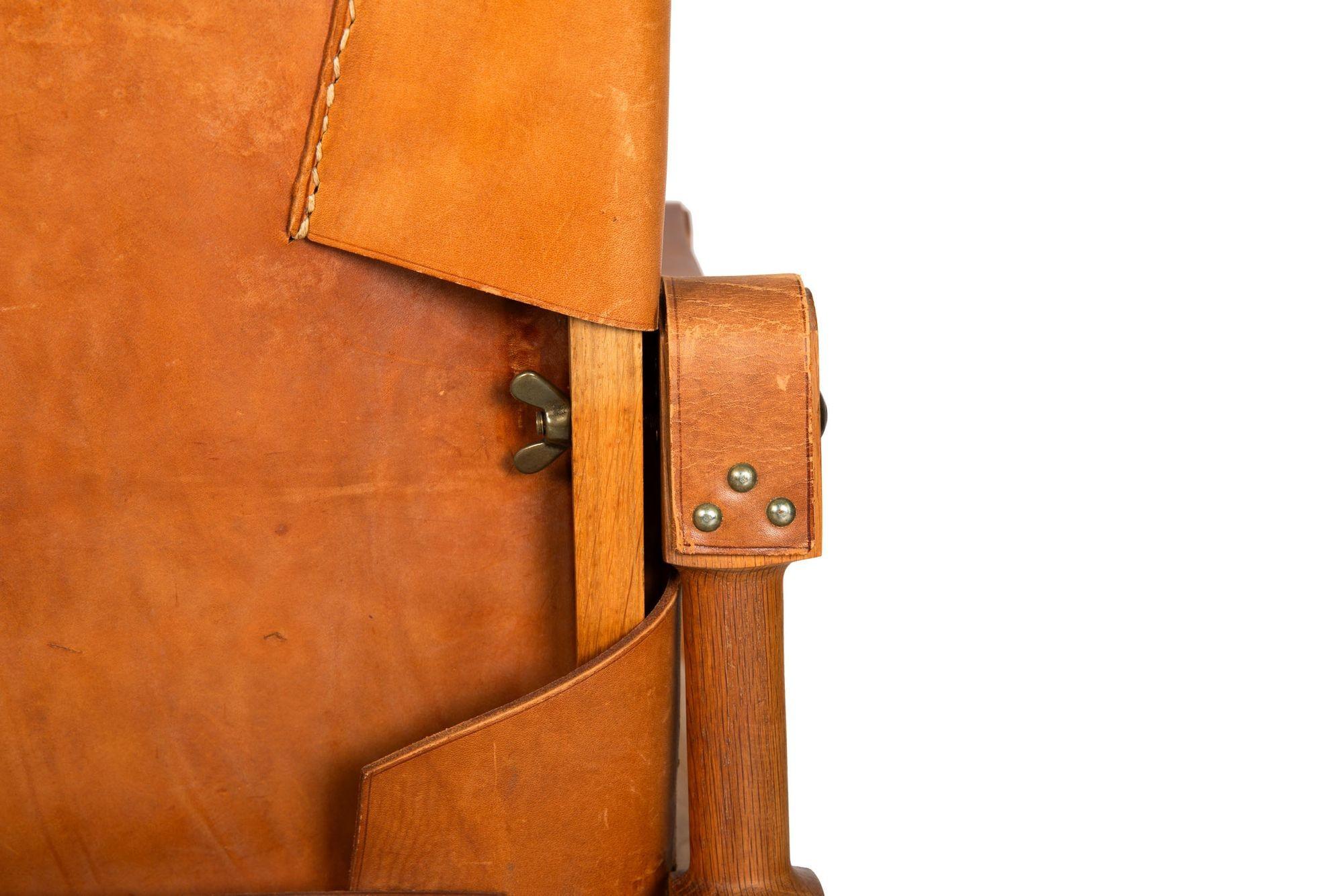 Vintage Circa 1950s Leather and Oak “Safari” Arm Chair by Wilhelm Kienzle For Sale 8