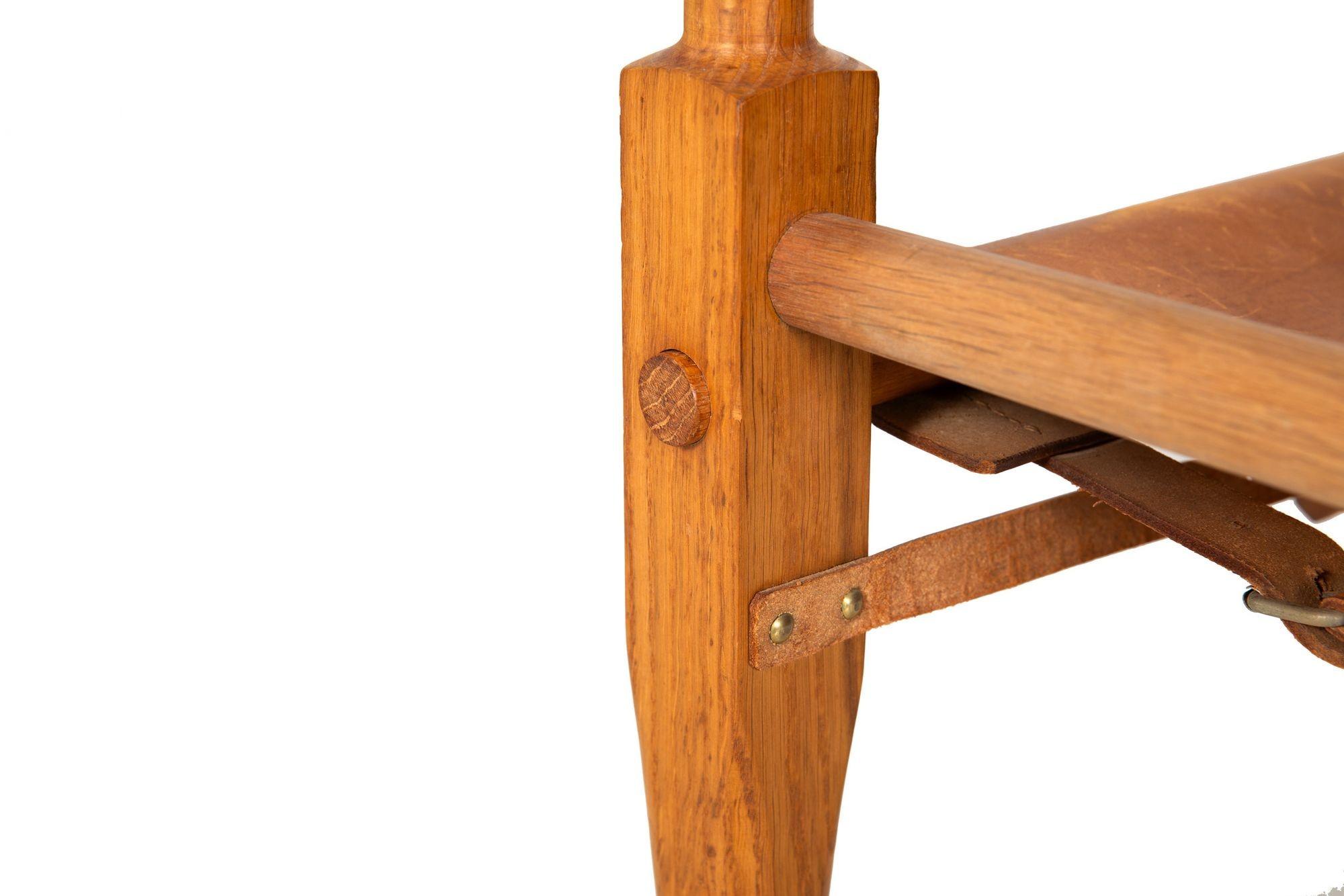 Vintage Circa 1950s Leather and Oak “Safari” Arm Chair by Wilhelm Kienzle For Sale 8
