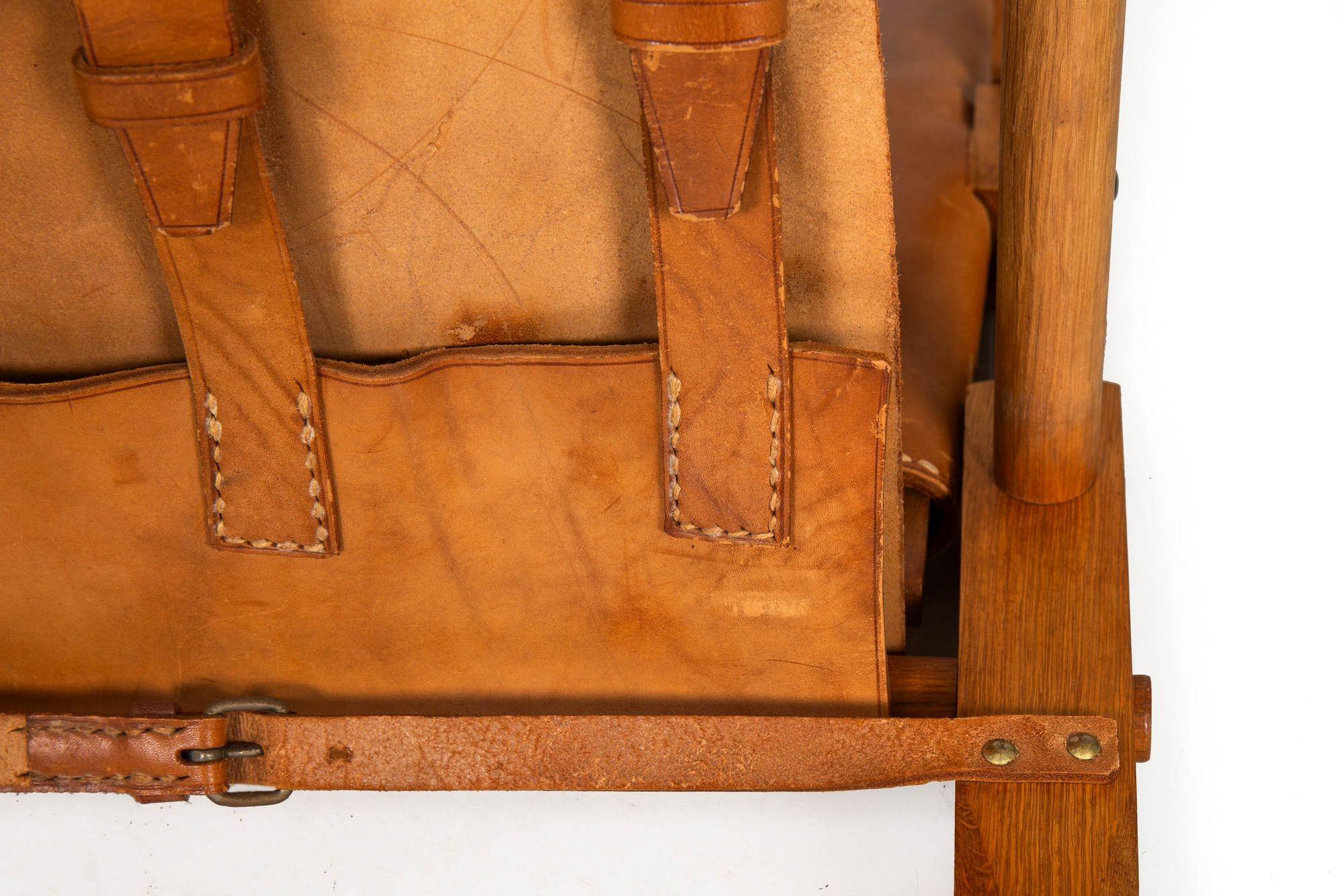 Vintage Circa 1950s Leather and Oak “Safari” Arm Chair by Wilhelm Kienzle For Sale 12