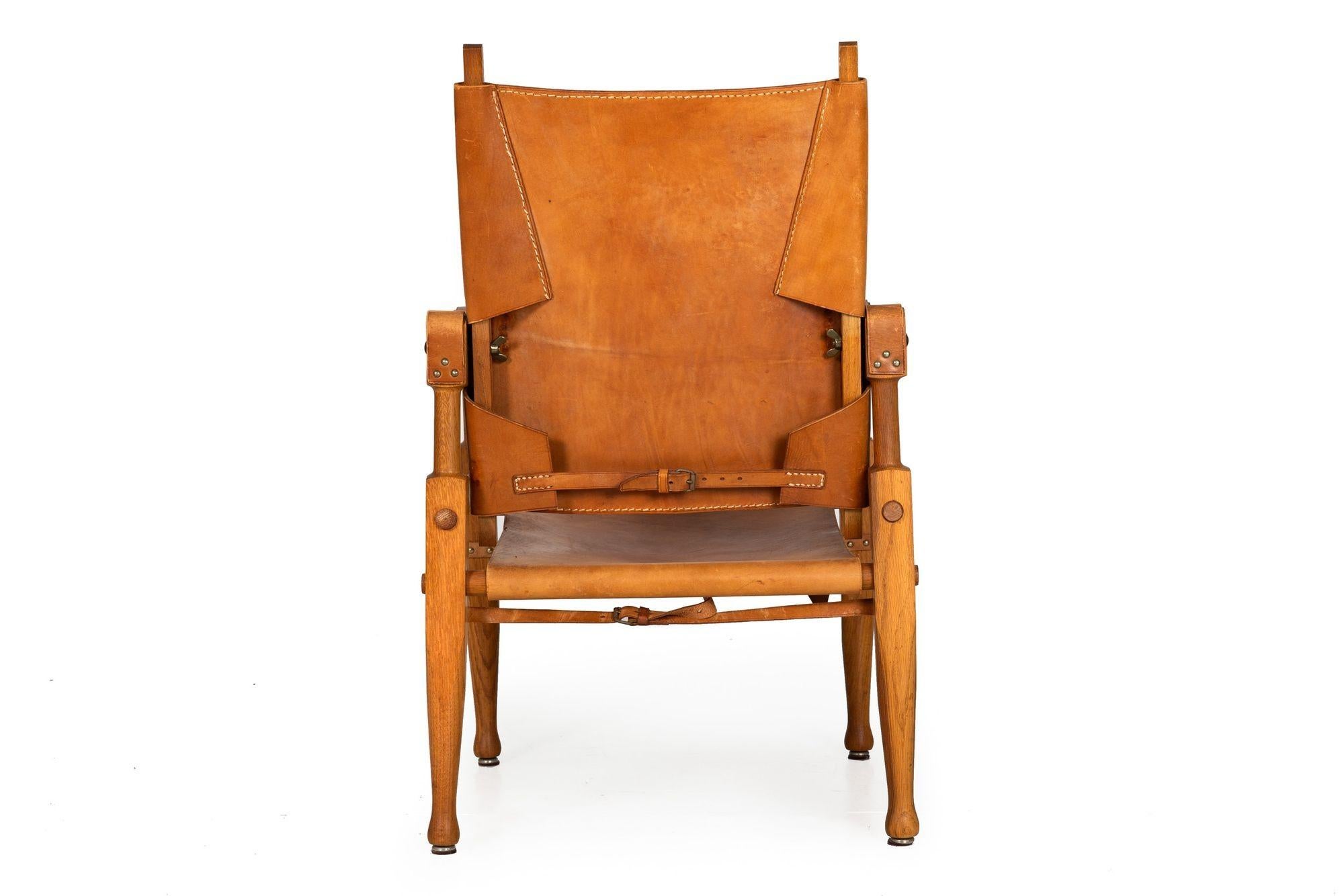 Mid-Century Modern Vintage Circa 1950s Leather and Oak “Safari” Arm Chair by Wilhelm Kienzle For Sale