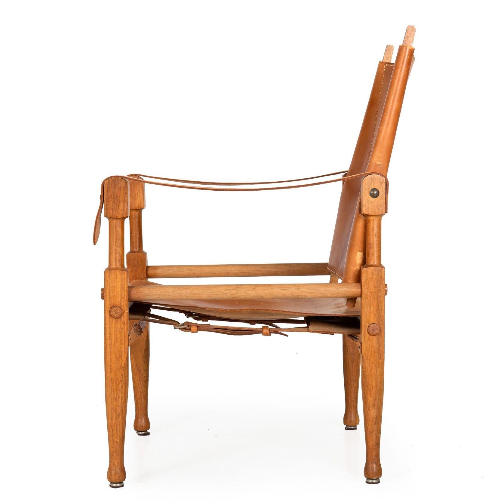 German Vintage Circa 1950s Leather and Oak “Safari” Arm Chair by Wilhelm Kienzle For Sale