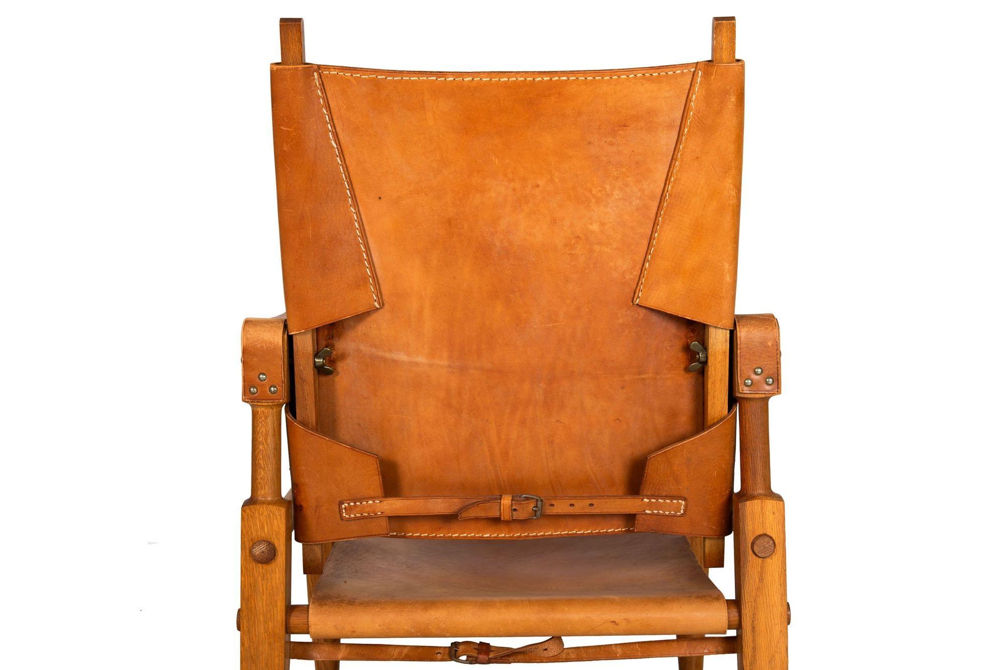 Vintage Circa 1950s Leather and Oak “Safari” Arm Chair by Wilhelm Kienzle For Sale 1