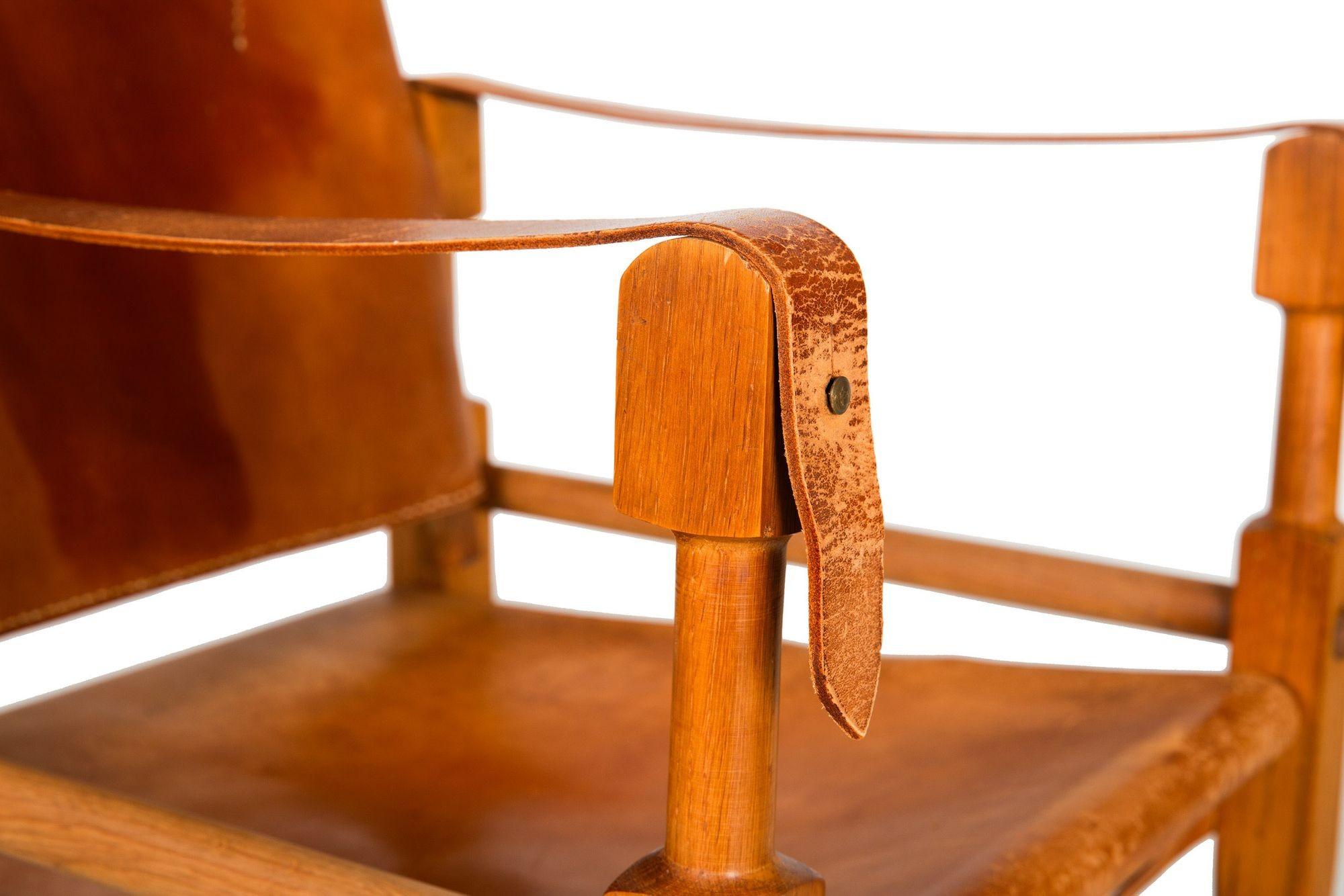 Vintage Circa 1950s Leather and Oak “Safari” Arm Chair by Wilhelm Kienzle For Sale 2