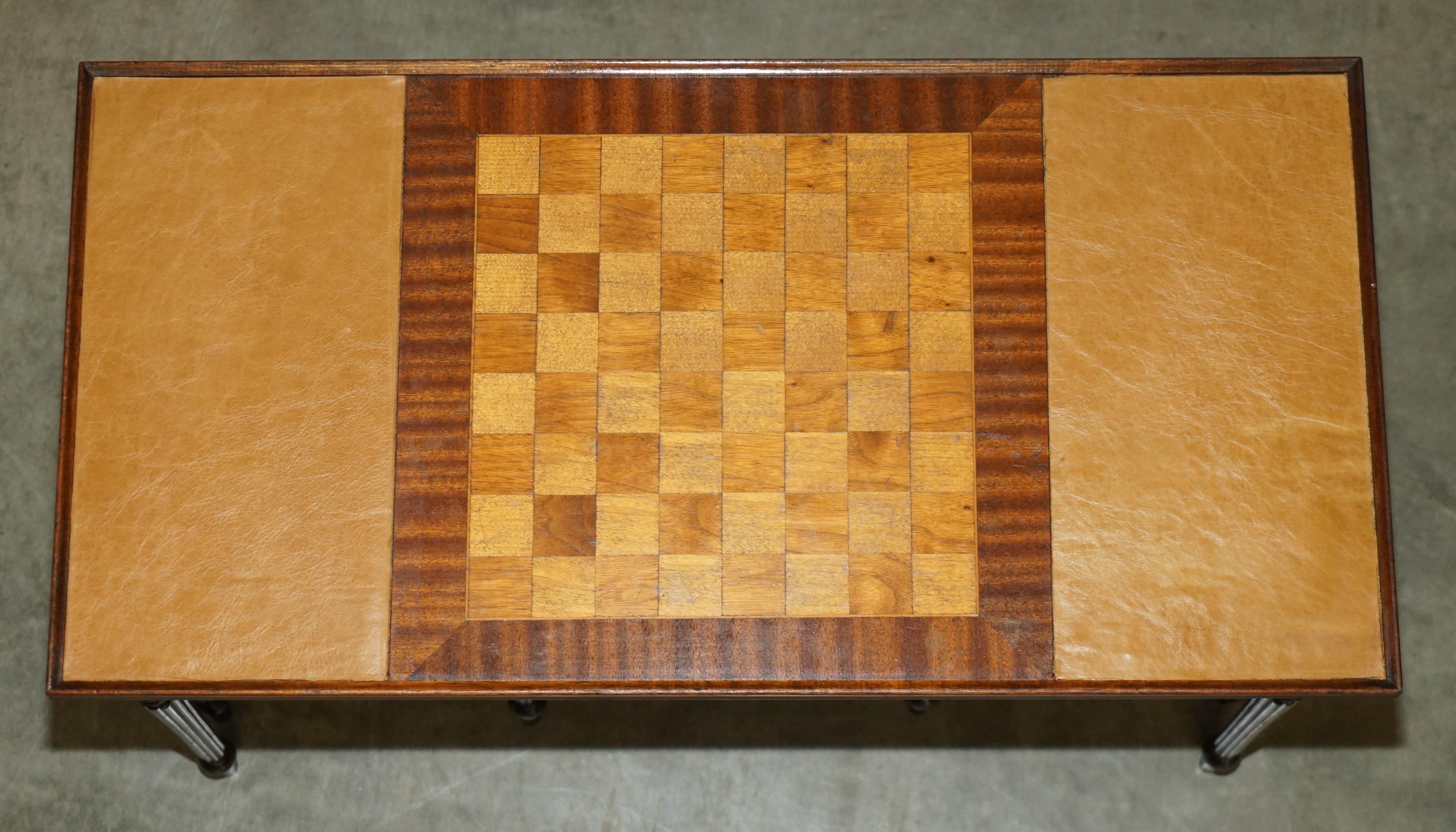 Hand-Crafted VINTAGE CIRCA 1950's LEATHER TOPPED CHESSBOARD COFFEE NEST OF TABLES FOR CHESS! For Sale