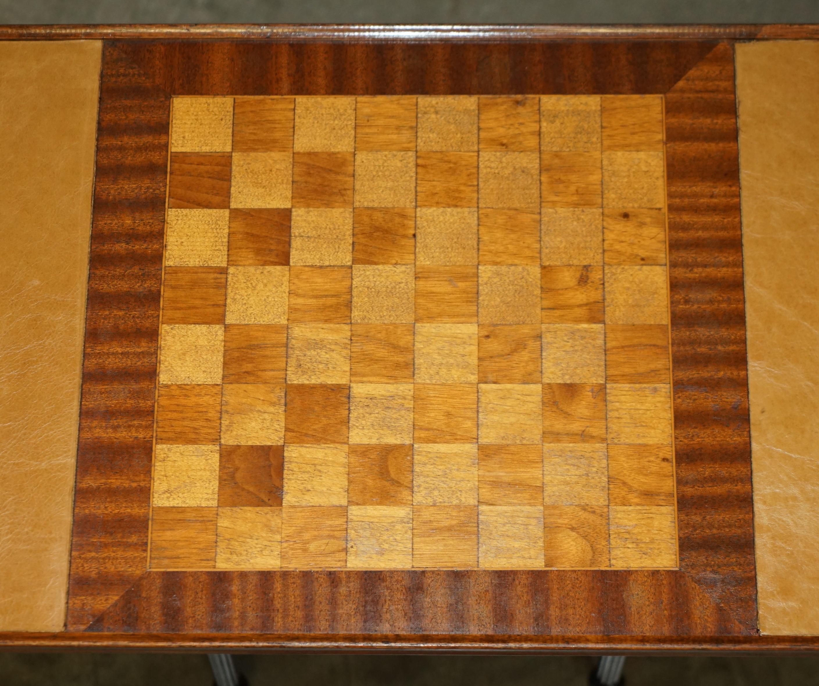 Leather VINTAGE CIRCA 1950's LEATHER TOPPED CHESSBOARD COFFEE NEST OF TABLES FOR CHESS! For Sale