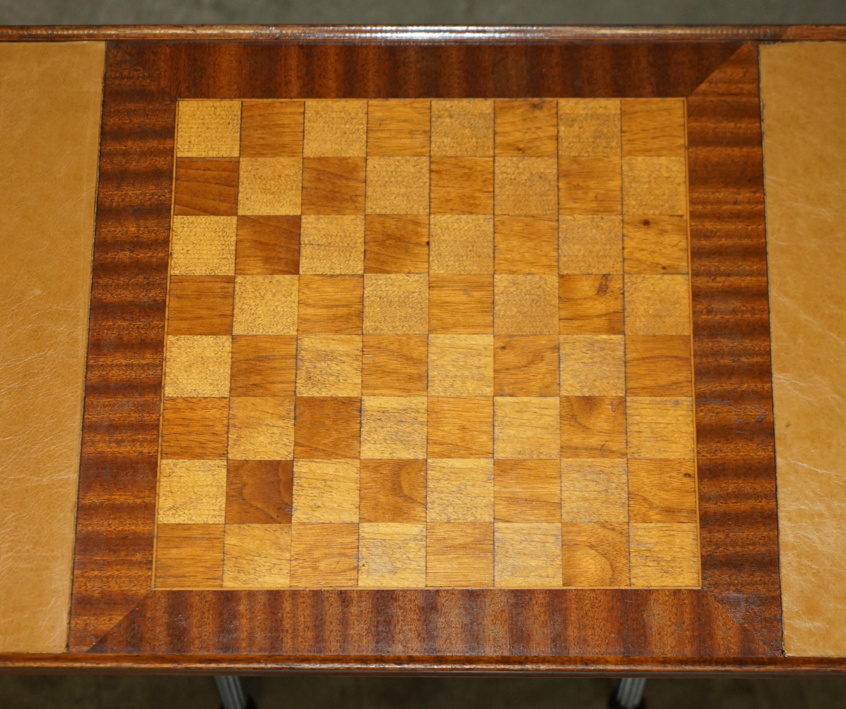 Mid-20th Century VINTAGE CIRCA 1950's LEATHER TOPPED CHESSBOARD COFFEE NEST OF TABLES FOR CHESS! For Sale