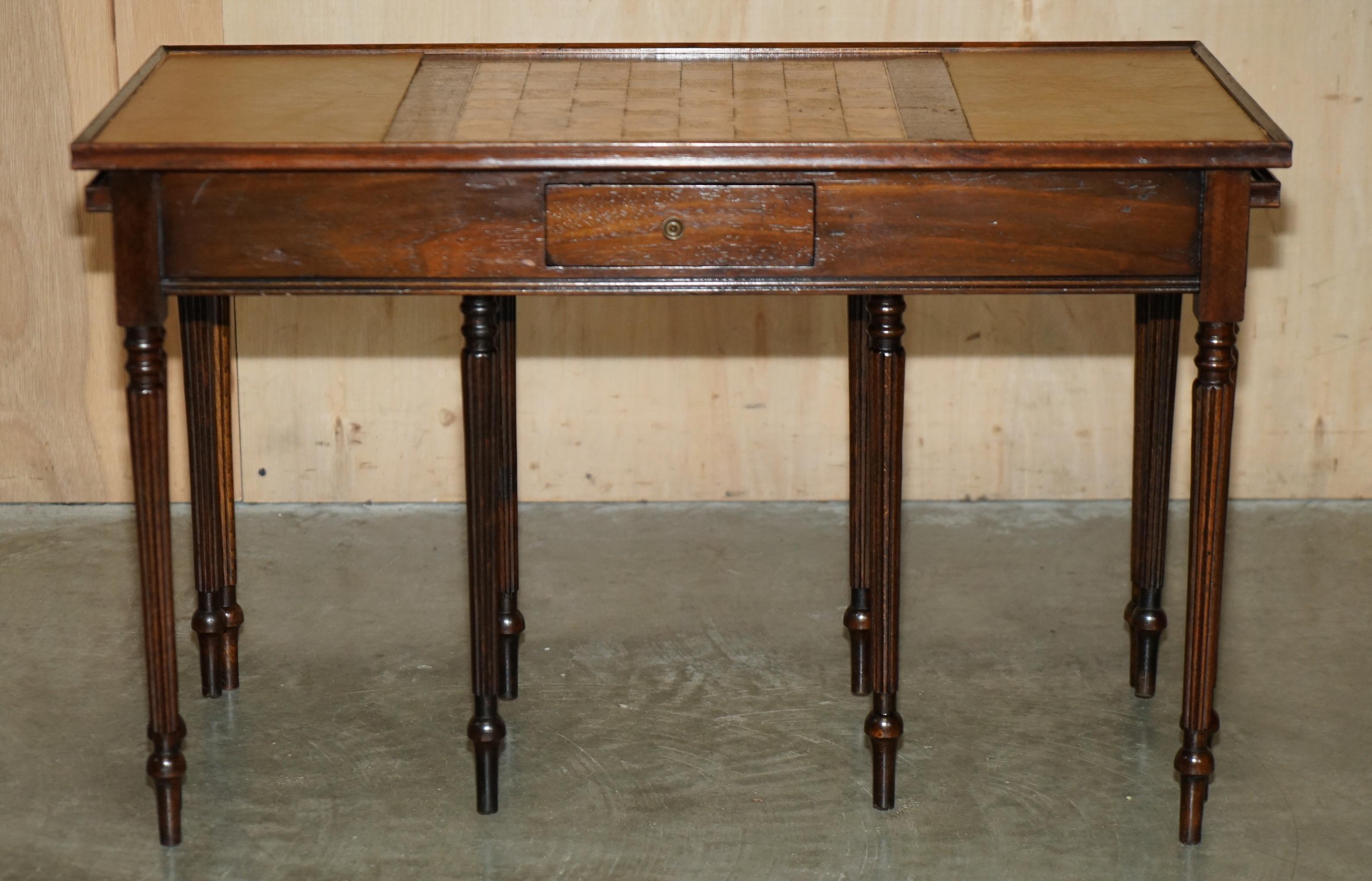 Leather VINTAGE CIRCA 1950's LEATHER TOPPED CHESSBOARD COFFEE NEST OF TABLES FOR CHESS! For Sale
