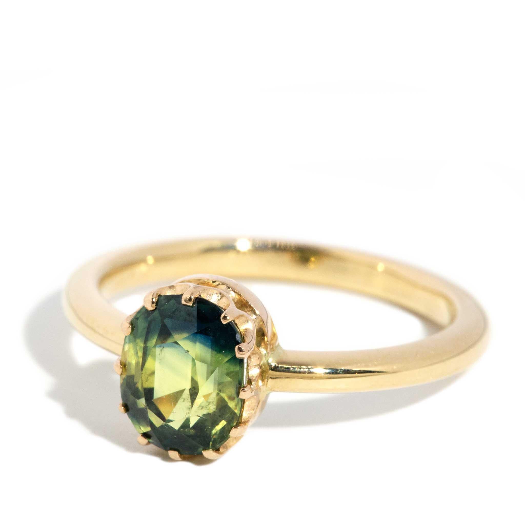 Vintage Circa 1950s Parti Sapphire Solitaire Ring 18 Carat Yellow Gold 1