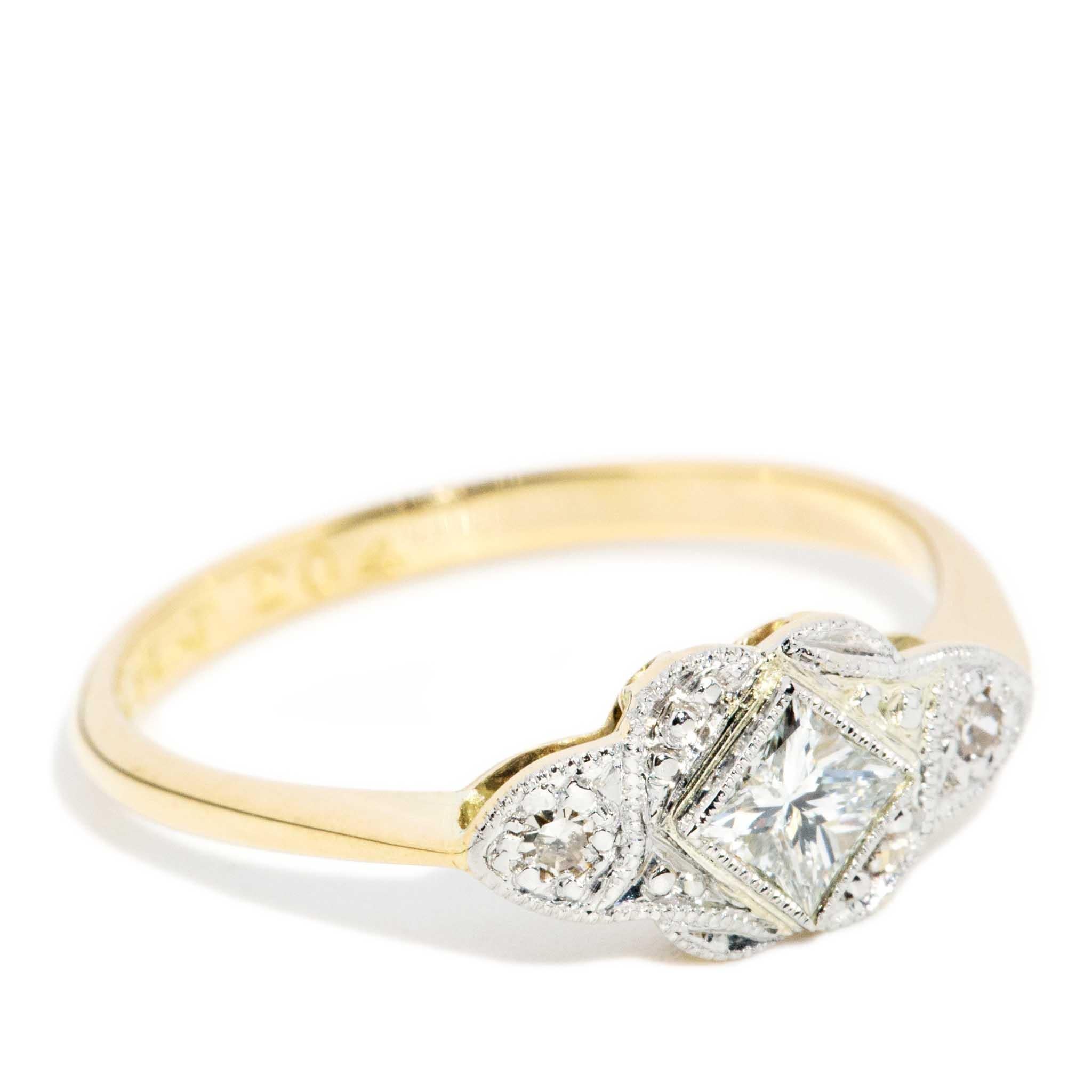 Modern Vintage Circa 1950s Princess Diamond Ring Platinum & 18 Carat Gold For Sale