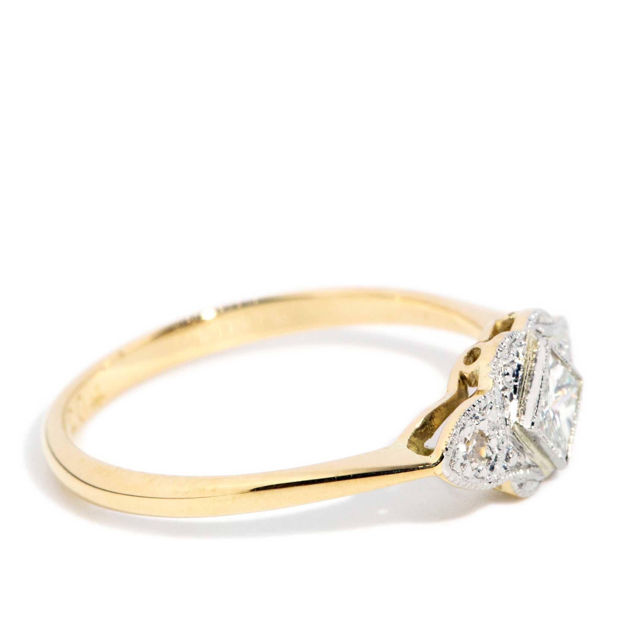 Vintage Circa 1950s Princess Diamond Ring Platinum & 18 Carat Gold For Sale 1