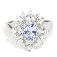 Vintage Circa 1950s Sapphire Diamond Cluster Ring 18 Carat White Gold