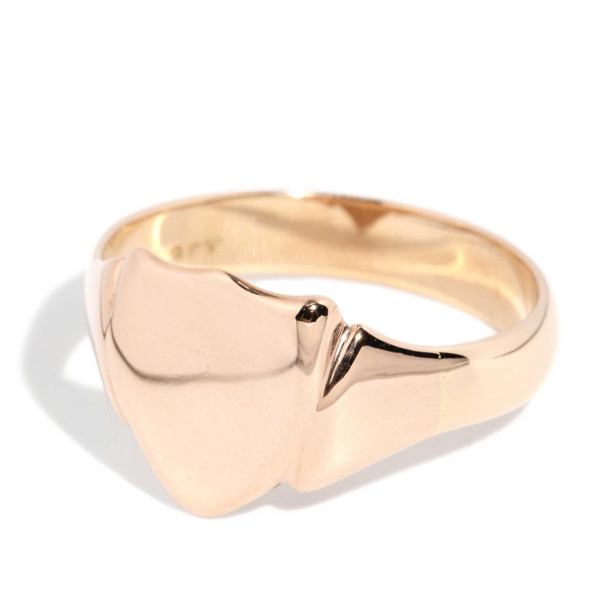 Modern Vintage Circa 1950s Shield Signet Ring 9 Carat Rose Gold For Sale