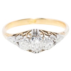 Vintage Circa 1950s Three Stone Diamond Ring 18 Carat Yellow & White Gold