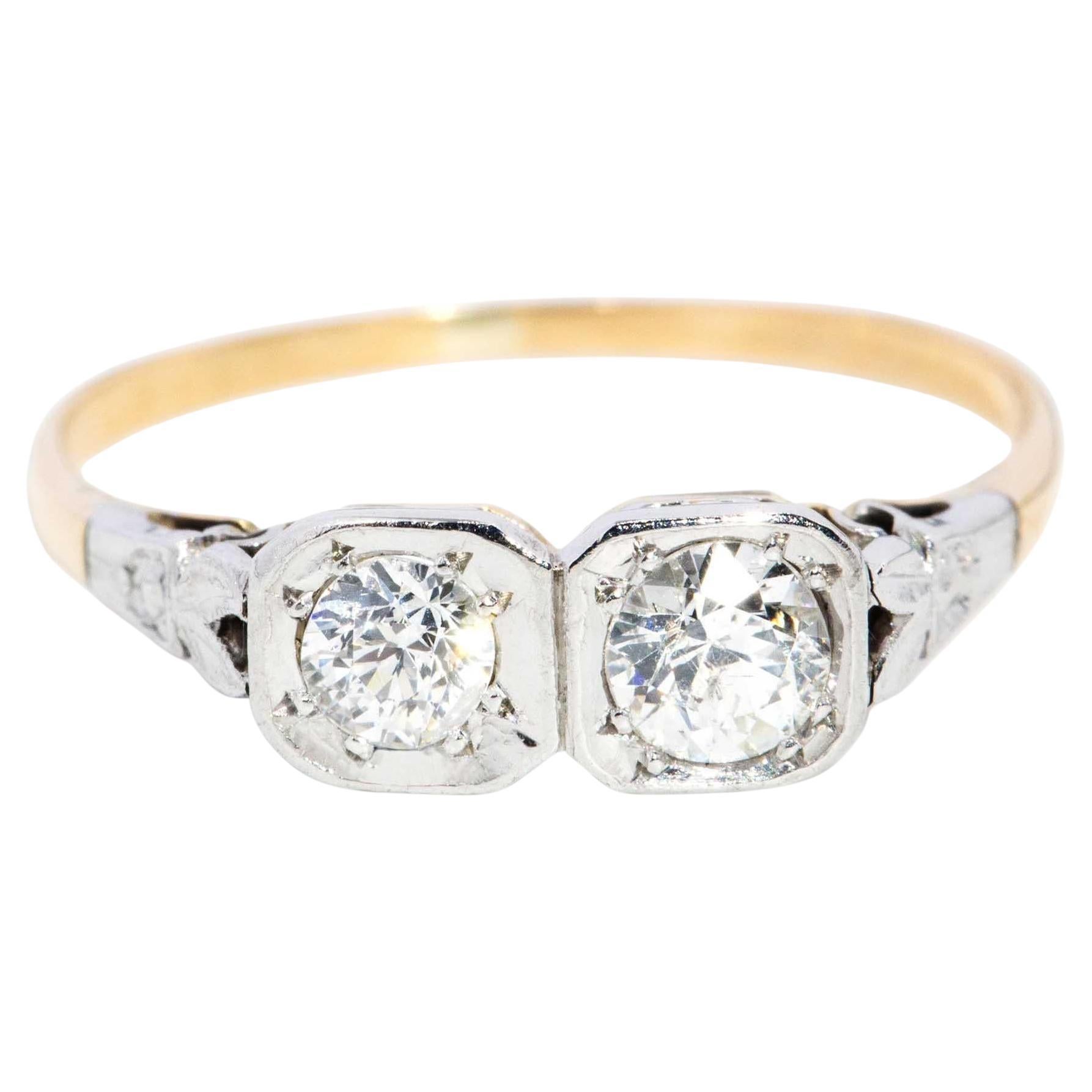 Vintage Circa 1950s Anillo de diamantes talla de transición Oro amarillo de 18 quilates