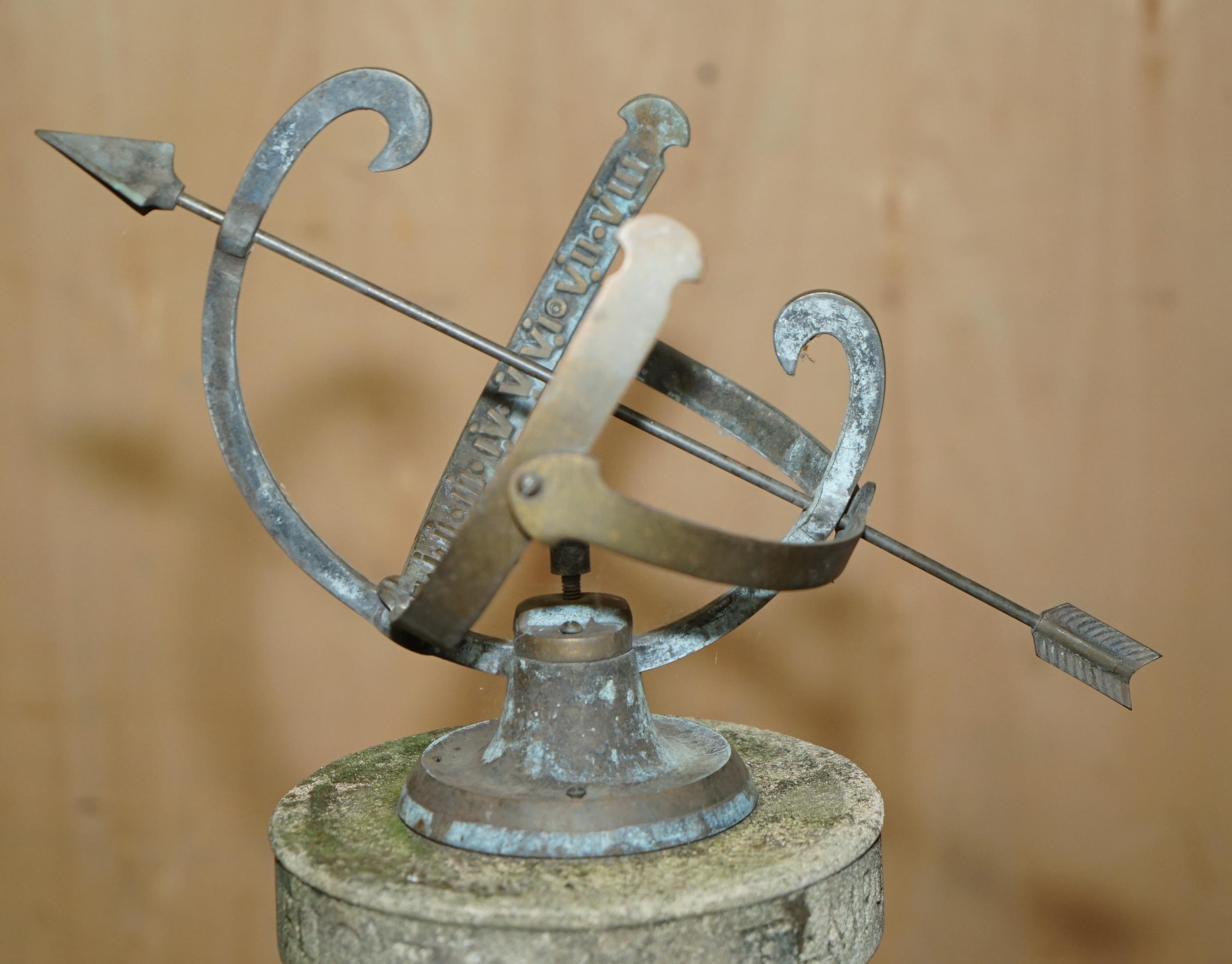 English VINTAGE CIRCA 1950's WEATHERED ARMILLARY SUNDIAL WITH STUNNING PATINATION For Sale