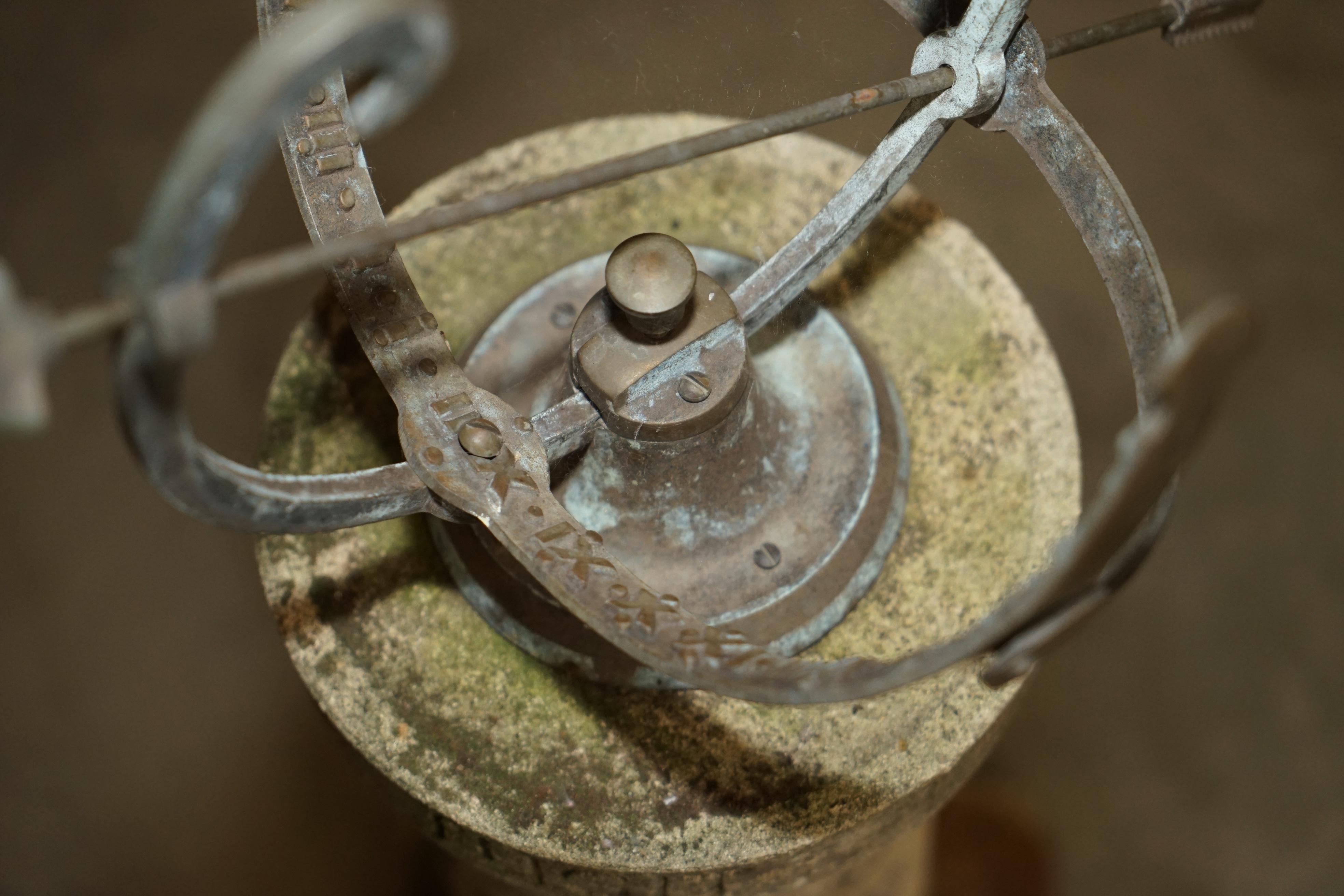 Hand-Crafted VINTAGE CIRCA 1950's WEATHERED ARMILLARY SUNDIAL WITH STUNNING PATINATION For Sale