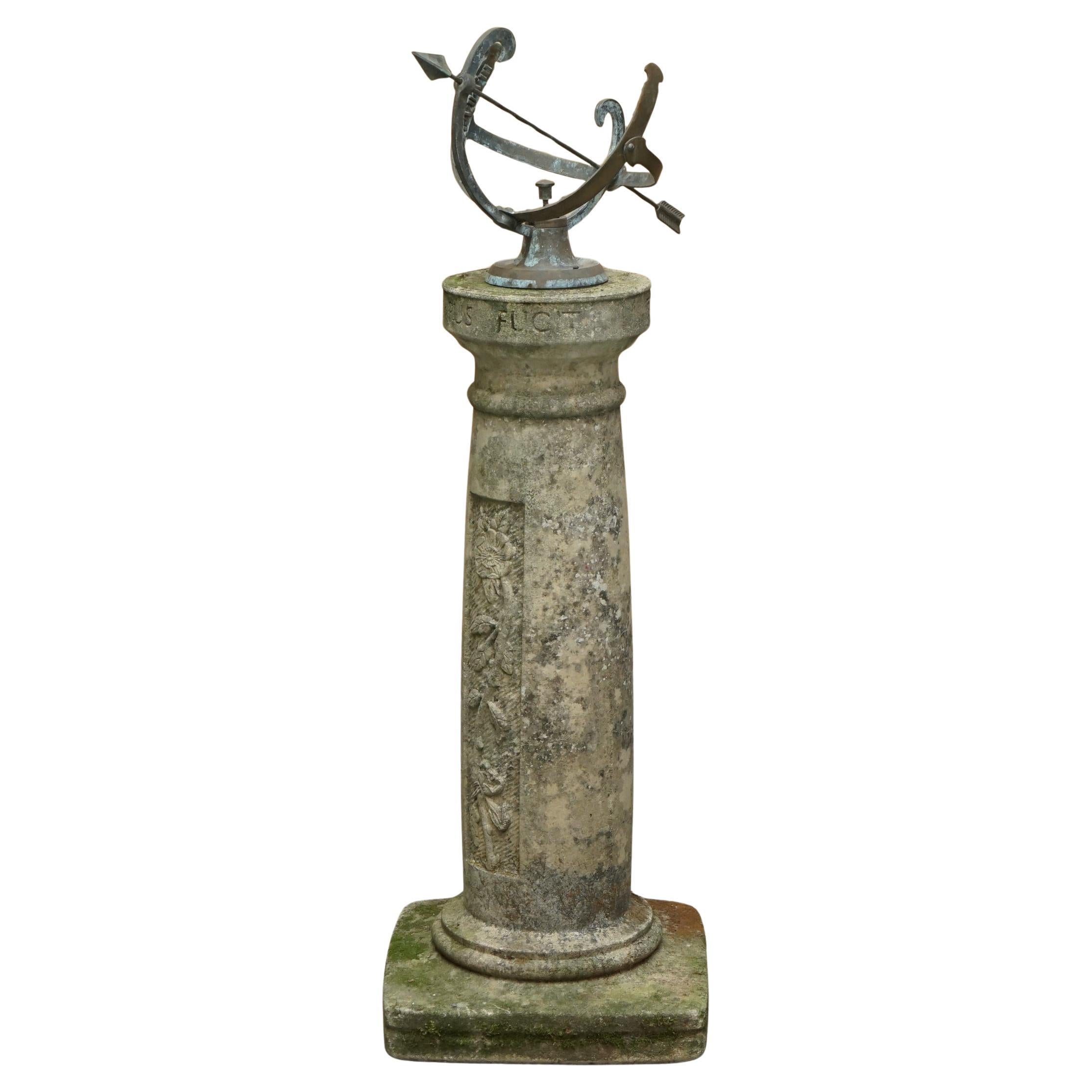 VINTAGE CIRCA 1950's WEATHERED ARMILLARY SUNDIAL WITH STUNNING PATINATION For Sale