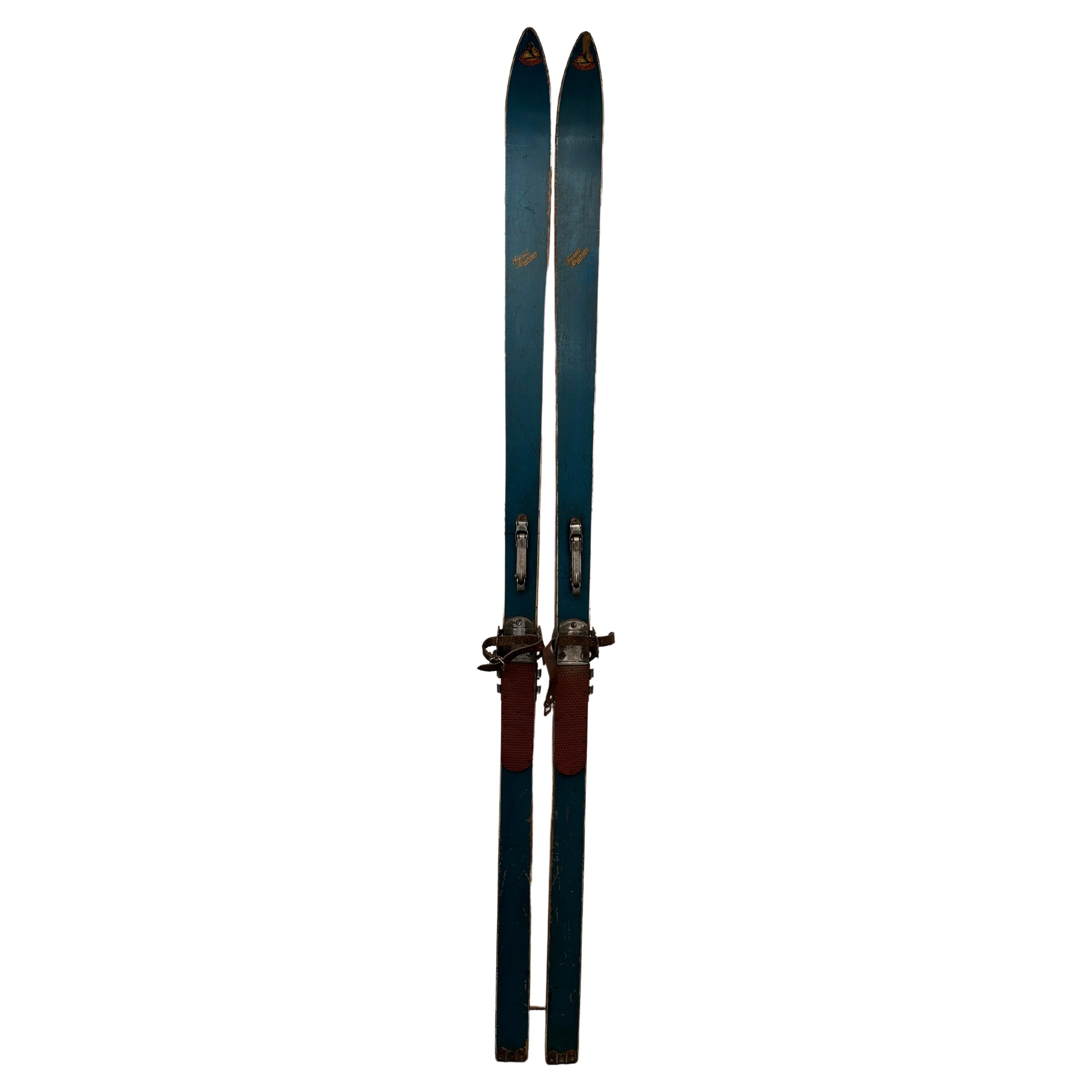 Vintage Circa 1950s Wooden Skis with Bindings by Spezial Schichten Hohnberg For Sale