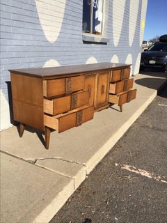 Vintage Circa 1960 Mid-Century Bassett "Mayan" Modern Dresser with Mirror