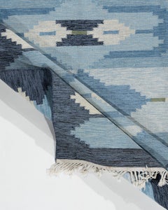 Vintage Circa 1960 Alfombra escandinava sueca anudada a mano de lana y algodón 5'9 x 7'7