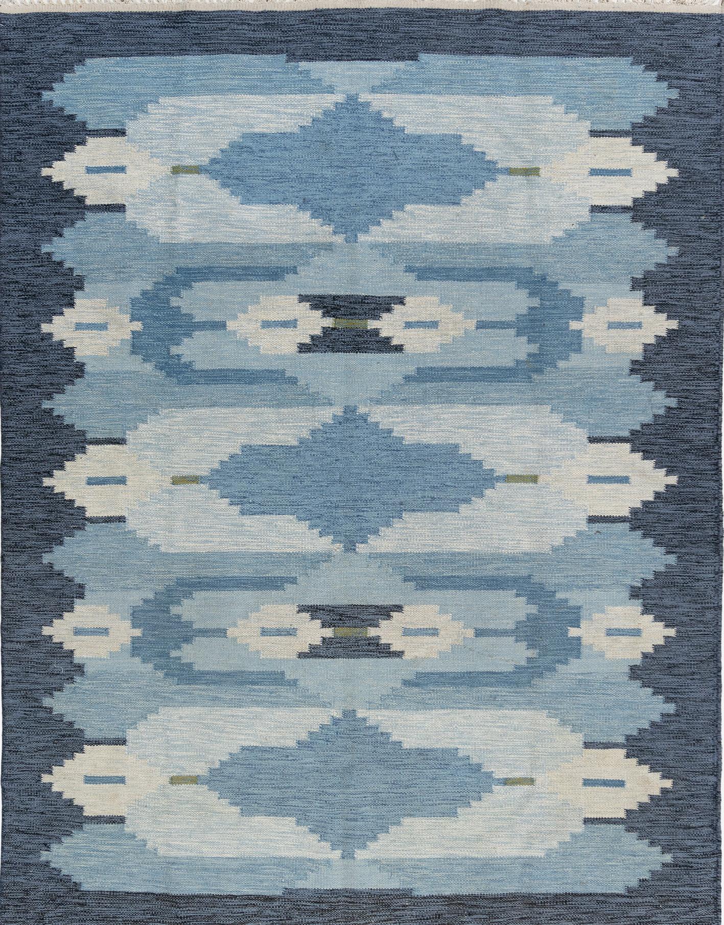XX secolo Vintage 1960 Scandinavo Svedese annodato a mano in lana e cotone 5'9 x 7'7 in vendita