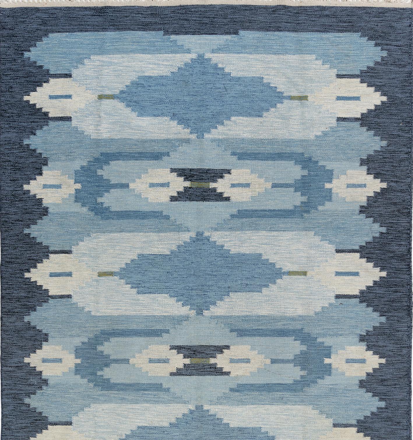 Lana Vintage 1960 Scandinavo Svedese annodato a mano in lana e cotone 5'9 x 7'7 in vendita