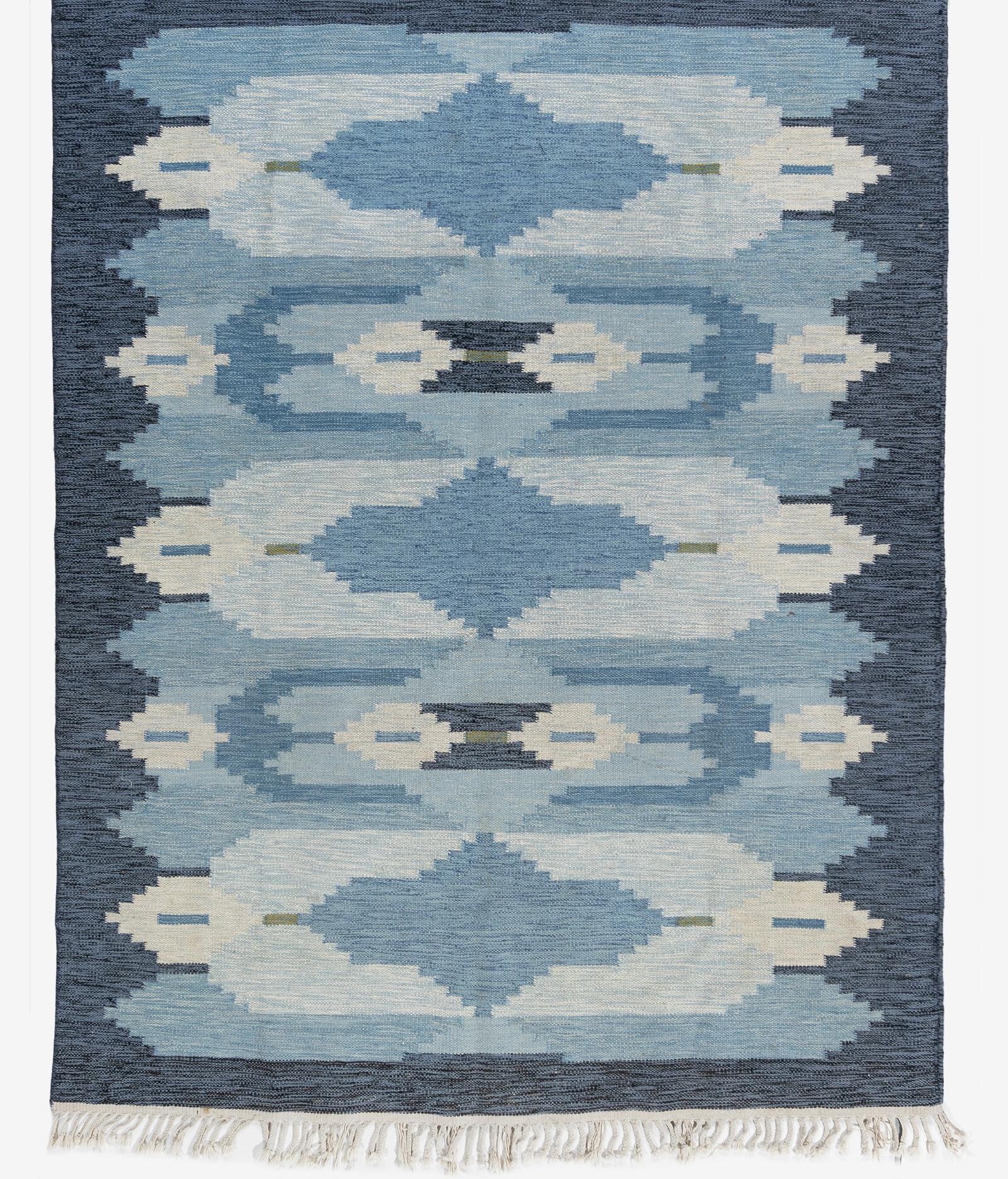 Vintage 1960 Scandinavo Svedese annodato a mano in lana e cotone 5'9 x 7'7 in vendita 2