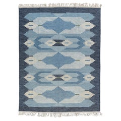 Vintage Circa 1960 Alfombra escandinava sueca anudada a mano de lana y algodón 5'9 x 7'7