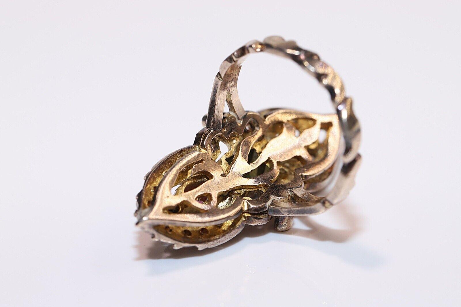 Anello con diamante naturale e rubino smeraldo Navette in oro 10k, CIRCA 1960 in vendita 4