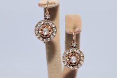 Vintage Circa 1960 Gold 12k Natural Rose Cut Diamond Decorated Earring (Boucles d'oreilles ornées de diamants naturels taillés en rose)