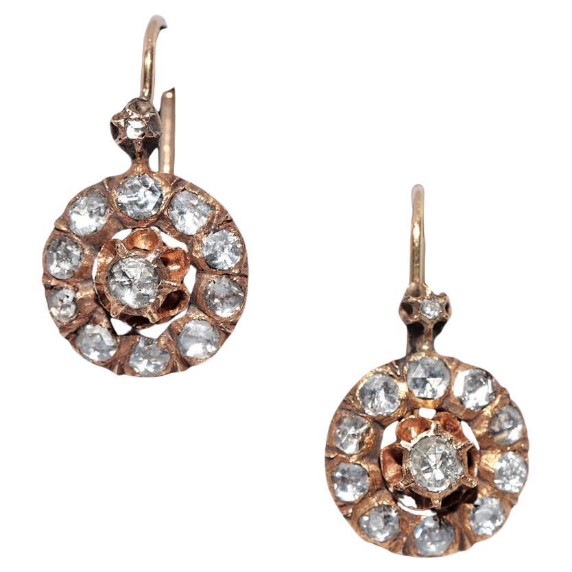 Vintage Circa 1960s 12k Gold Natural Rose Cut Diamond Decorated Earring