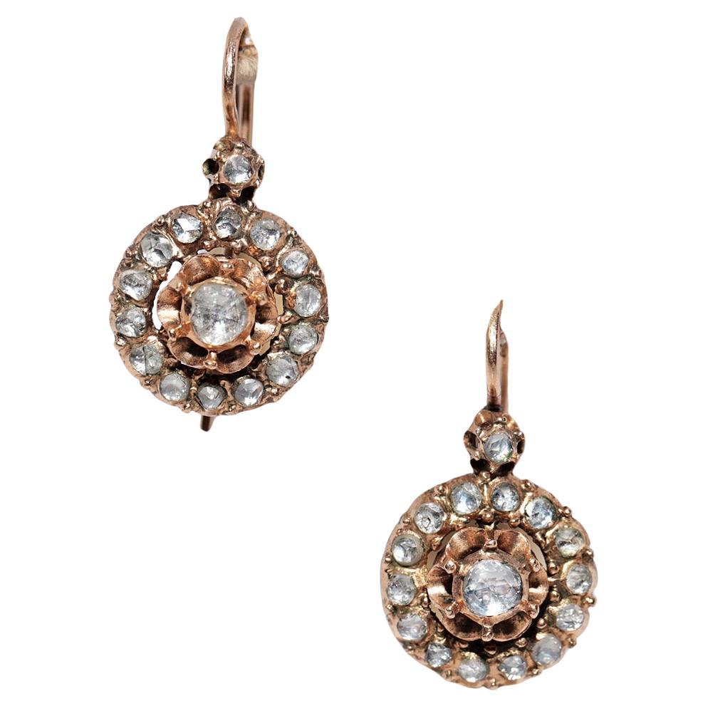 Vintage Circa 1960s 12k Gold Natural Rose Cut Diamond Decorated Earring