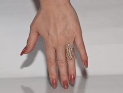 Vintage Circa 1960s 12k Gold Natural Rose Cut Diamond Decorated Navette Ring