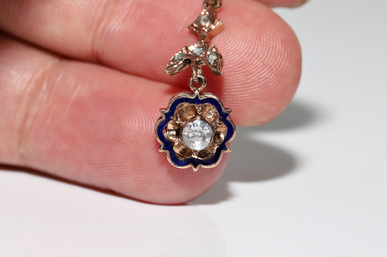 Vintage Circa 1960er Jahre 12k Gold Natürlicher Rosenschliff Diamant Emaille Tropfenohrring im Angebot 7