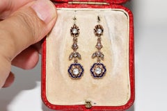 Orecchino a goccia in oro 12k con diamante naturale taglio rosa e smalto, vintage, anni '60 circa.