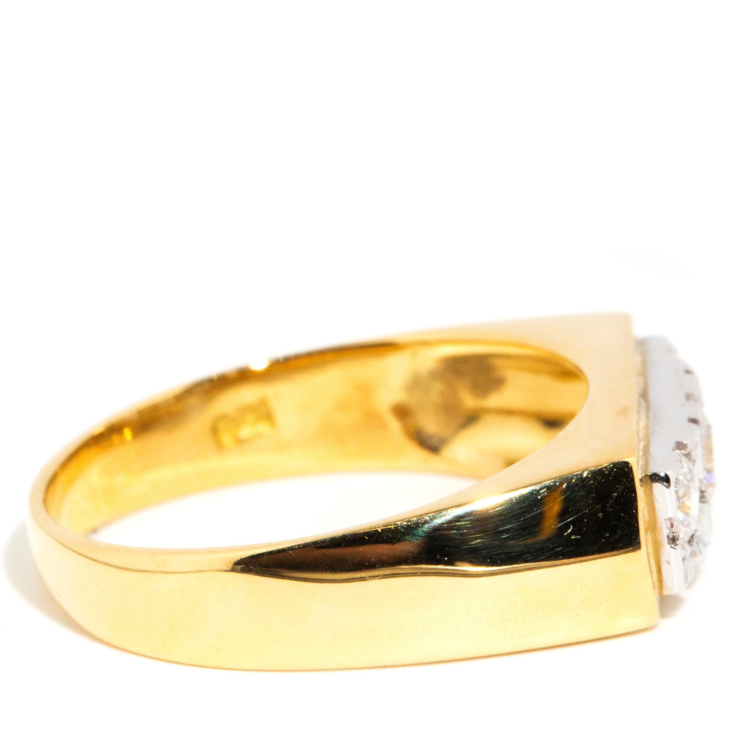 Women's Vintage circa 1960s 14 Carat Yellow Gold Partial Rubover Diamond Signet Ring For Sale
