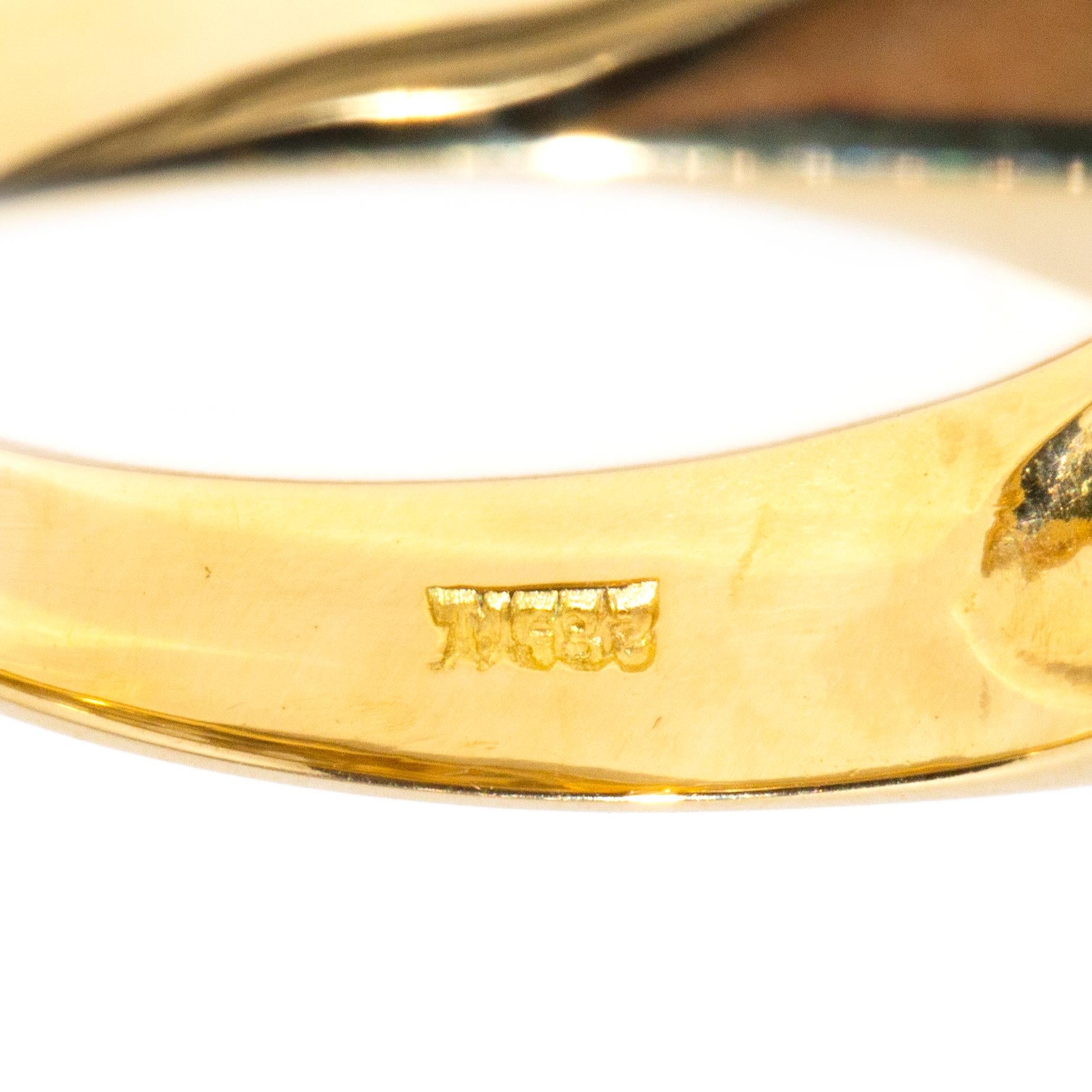 Vintage circa 1960s 14 Carat Yellow Gold Partial Rubover Diamond Signet Ring For Sale 2