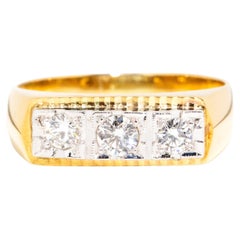 Vintage circa 1960s 14 Carat Yellow Gold Partial Rubover Diamond Signet Ring