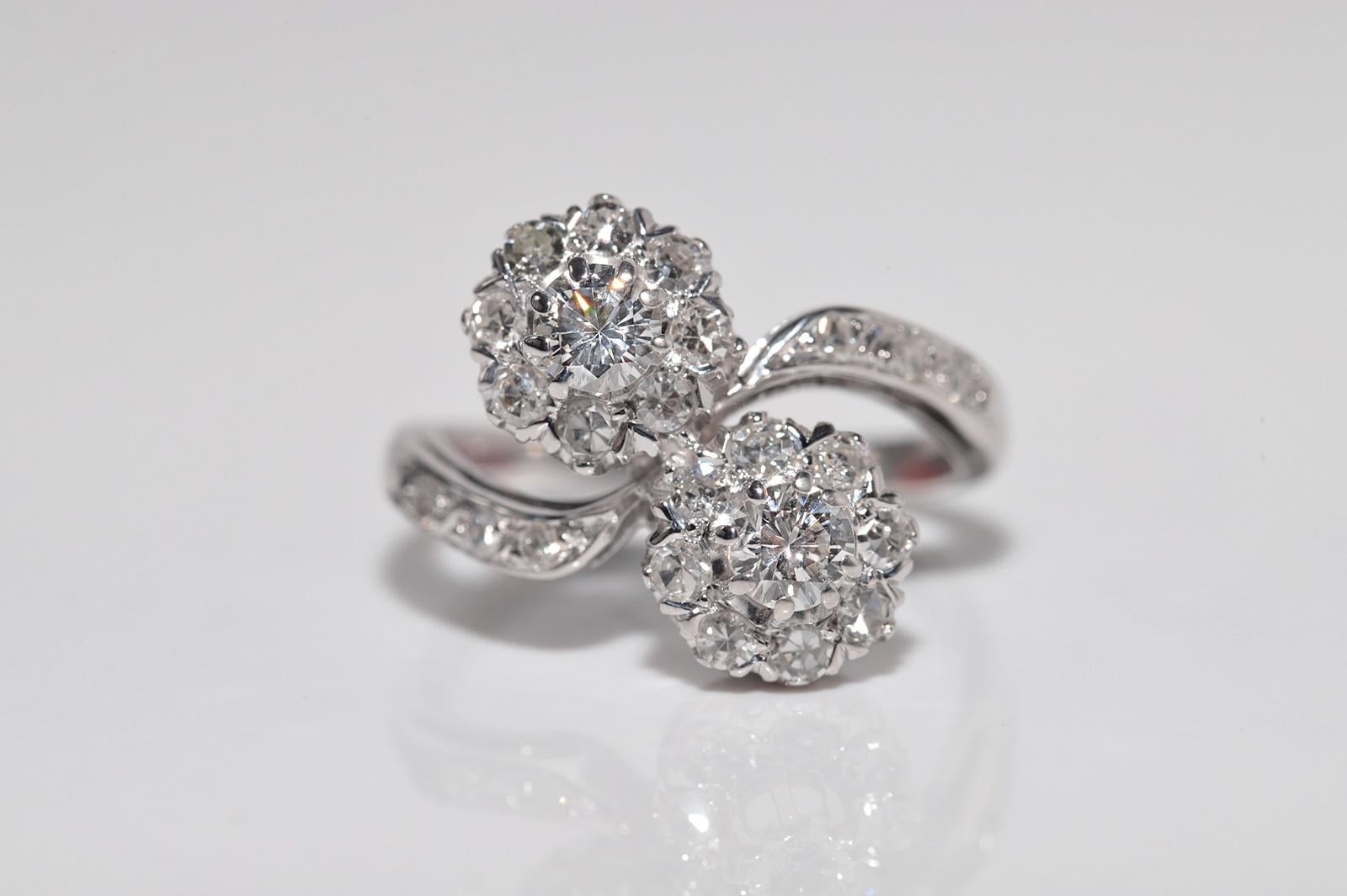 Taglio antico europeo Anello decorato con diamanti naturali in oro 14k, CIRCA 1960 in vendita