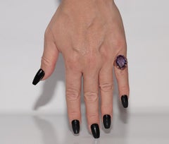 Vintage Circa 1960s 14k Gold Natural Amethyst Decorated Solitaire Ring