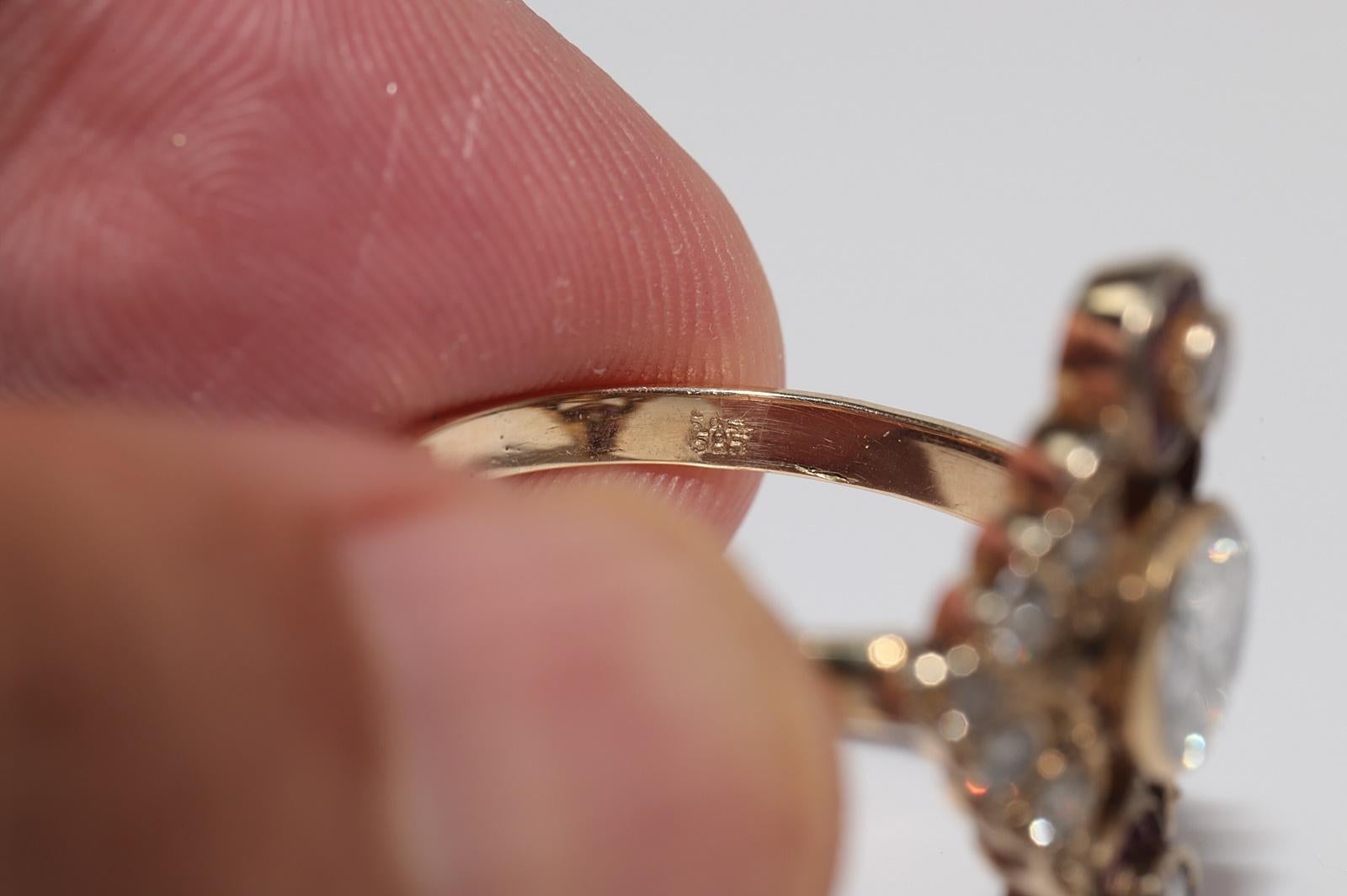 Anello Navette con diamanti naturali e rubini taglio calibro in oro 14k, vintage, anni '60 circa. in vendita 5