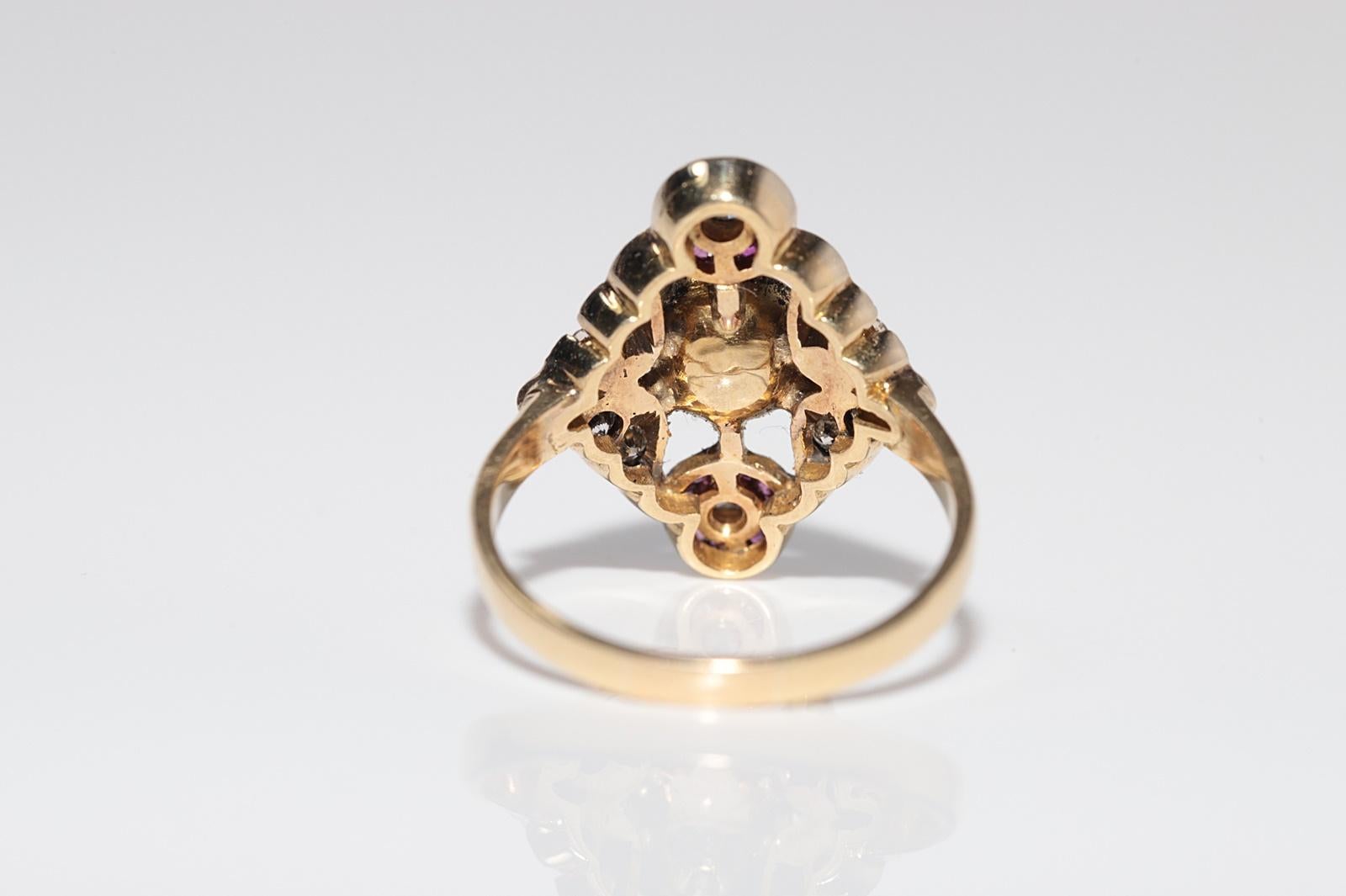 Anello Navette con diamanti naturali e rubini taglio calibro in oro 14k, vintage, anni '60 circa. in vendita 2
