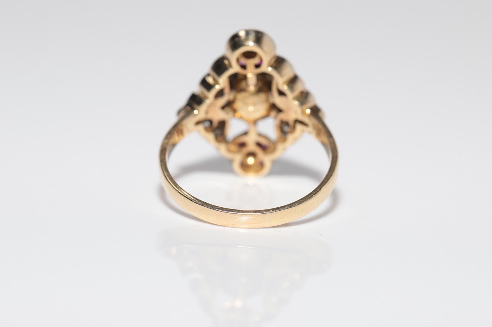 Anello Navette con diamanti naturali e rubini taglio calibro in oro 14k, vintage, anni '60 circa. in vendita 3