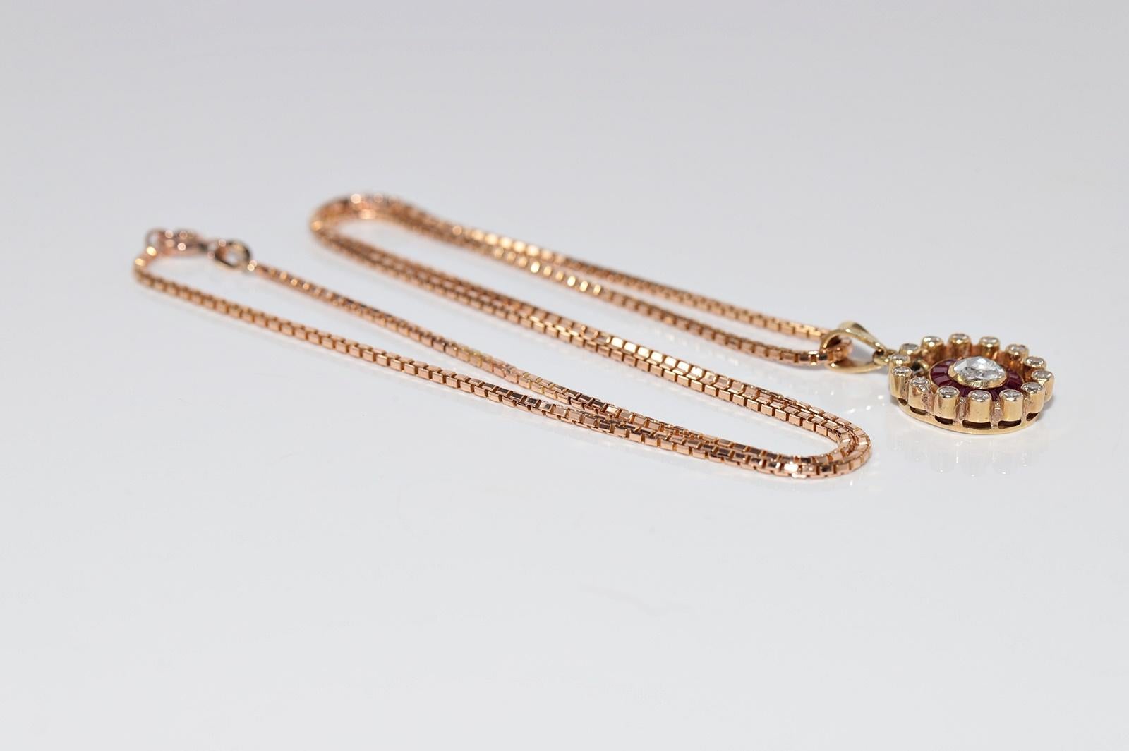 Vintage Circa 1960s 14k Gold Natural Diamond And Caliber Cut Ruby Necklace For Sale 5