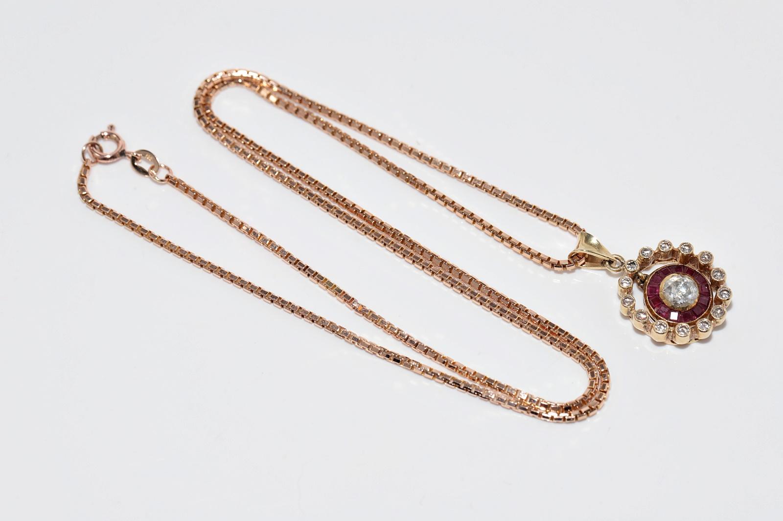 Vintage Circa 1960s 14k Gold Natural Diamond And Caliber Cut Ruby Necklace For Sale 6