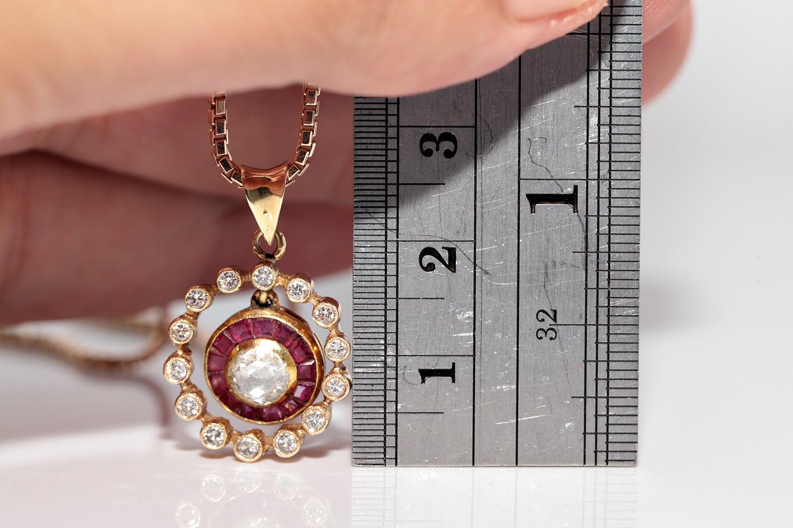 Vintage Circa 1960s 14k Gold Natural Diamond And Caliber Cut Ruby Necklace For Sale 9