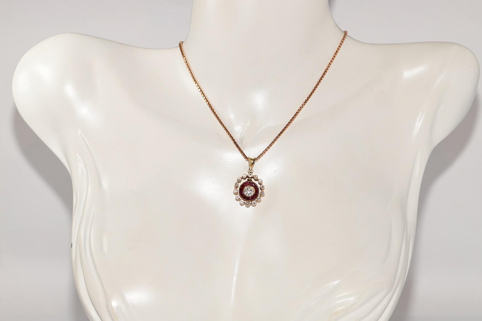 Artisan Vintage Circa 1960s 14k Gold Natural Diamond And Caliber Cut Ruby Necklace For Sale