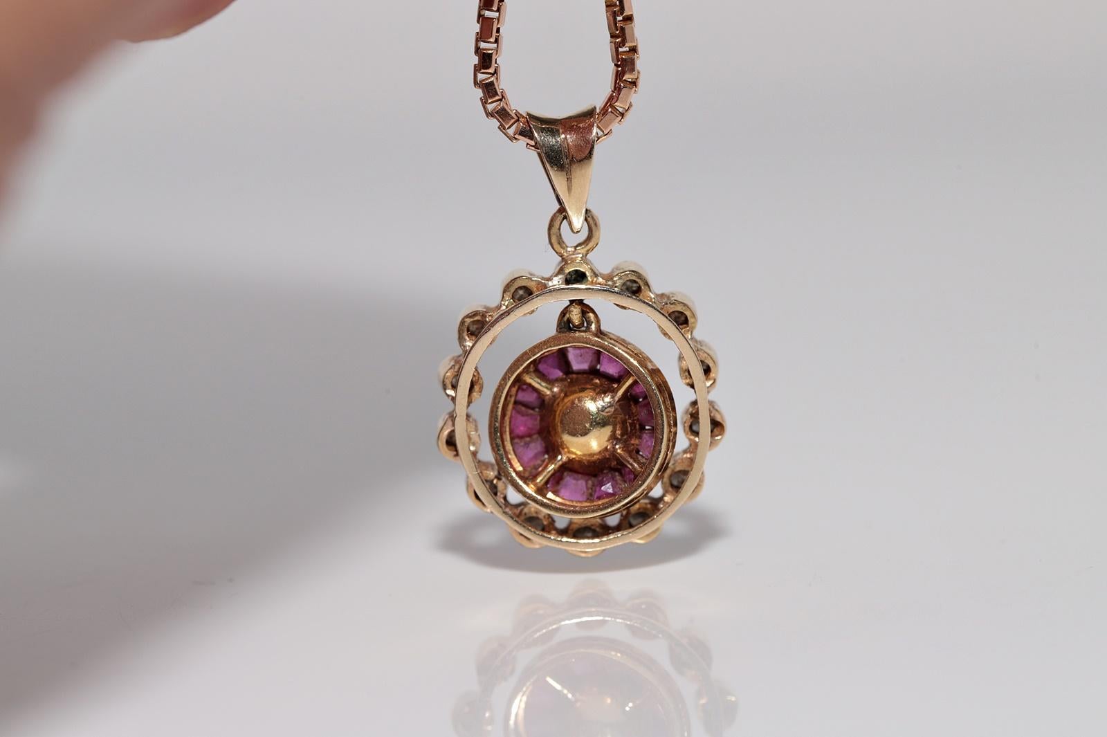 Vintage Circa 1960s 14k Gold Natural Diamond And Caliber Cut Ruby Necklace For Sale 3