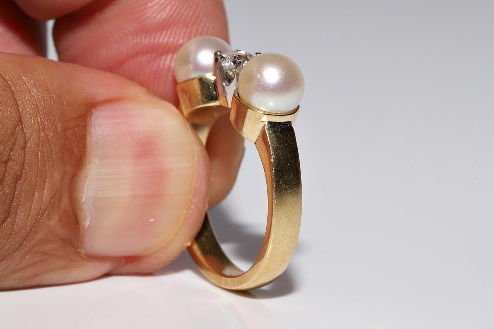Vintage Circa 1960s 14k Gold Natural Diamond And Pear Three Stone Ring For Sale 8