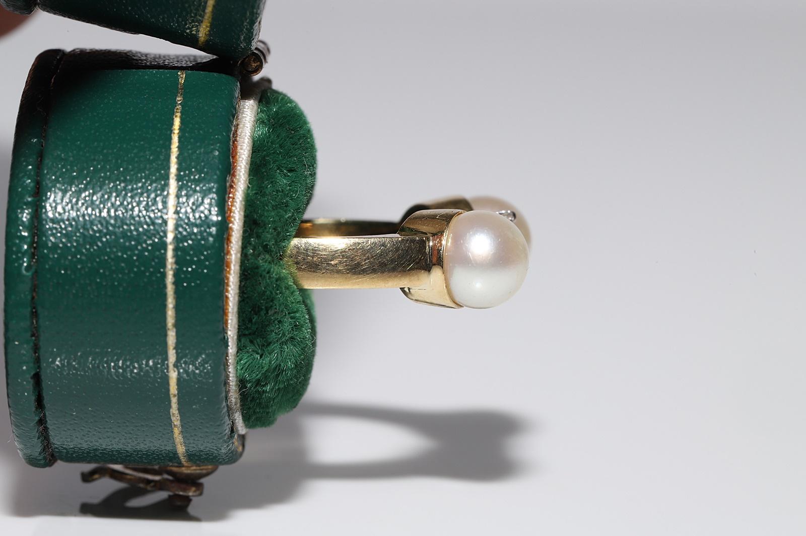 Old Mine Cut Vintage Circa 1960s 14k Gold Natural Diamond And Pear Three Stone Ring For Sale